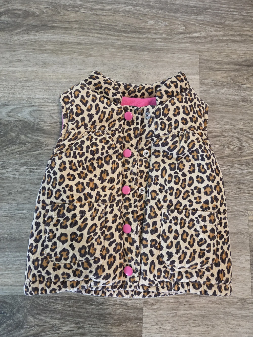 Carter’s Girls 2T Leopard Print Corduroy Puffer Vest Pink Snap Animal Print